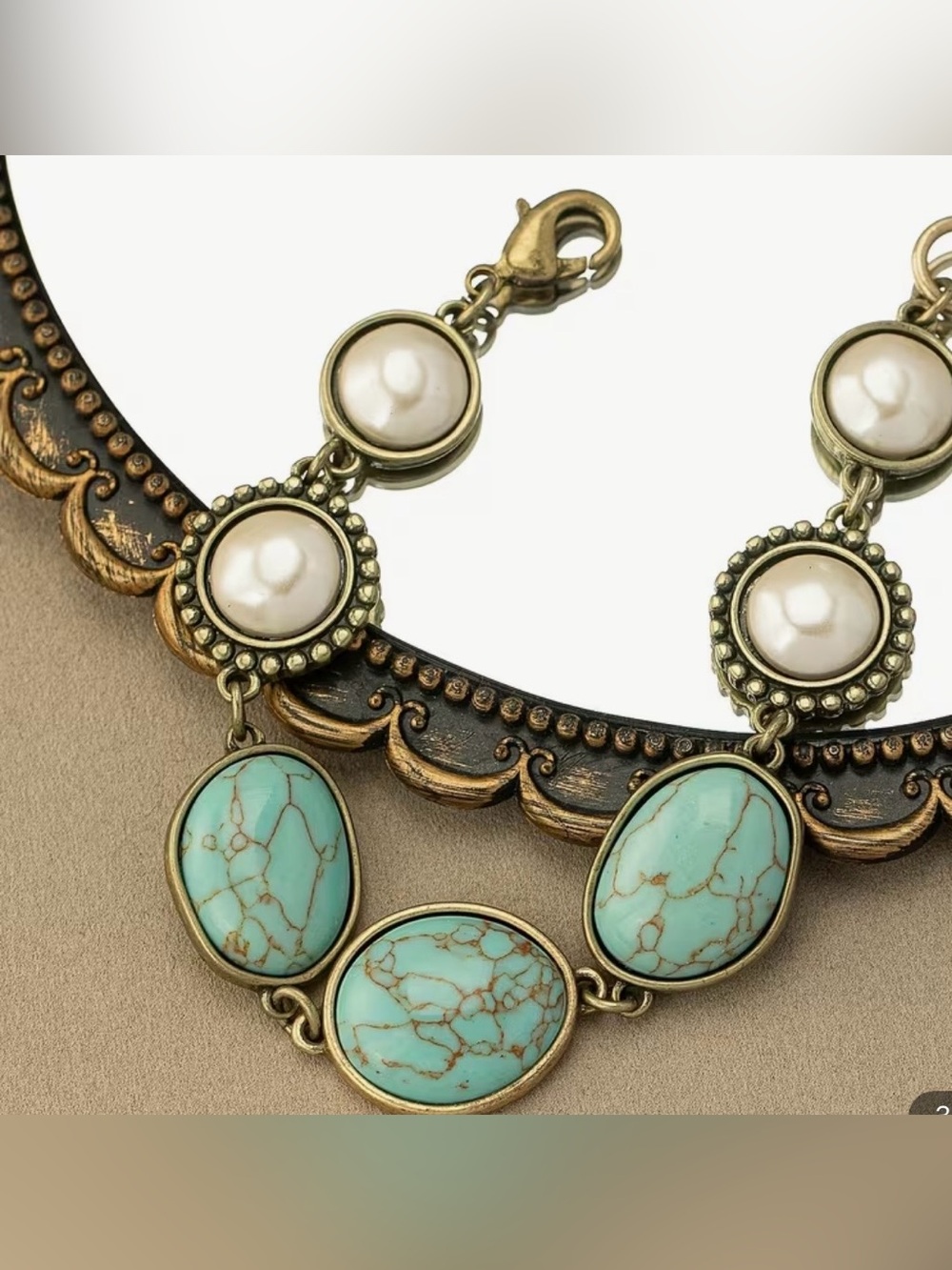Fashion Jewelry Turquoise & Pearl Bronze-Accent Bracelet